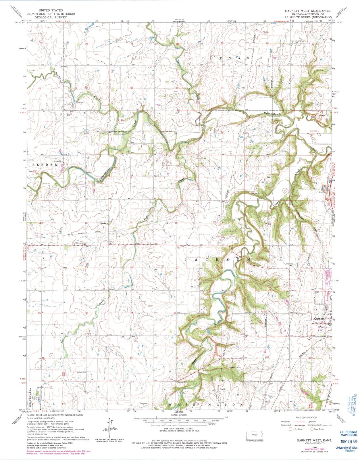 1966 Garnett West, KS - Kansas - USGS Topographic Map