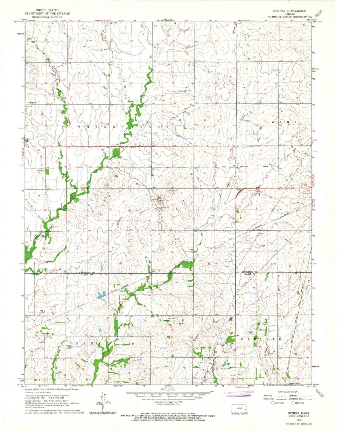 1966 Geneva, KS - Kansas - USGS Topographic Map