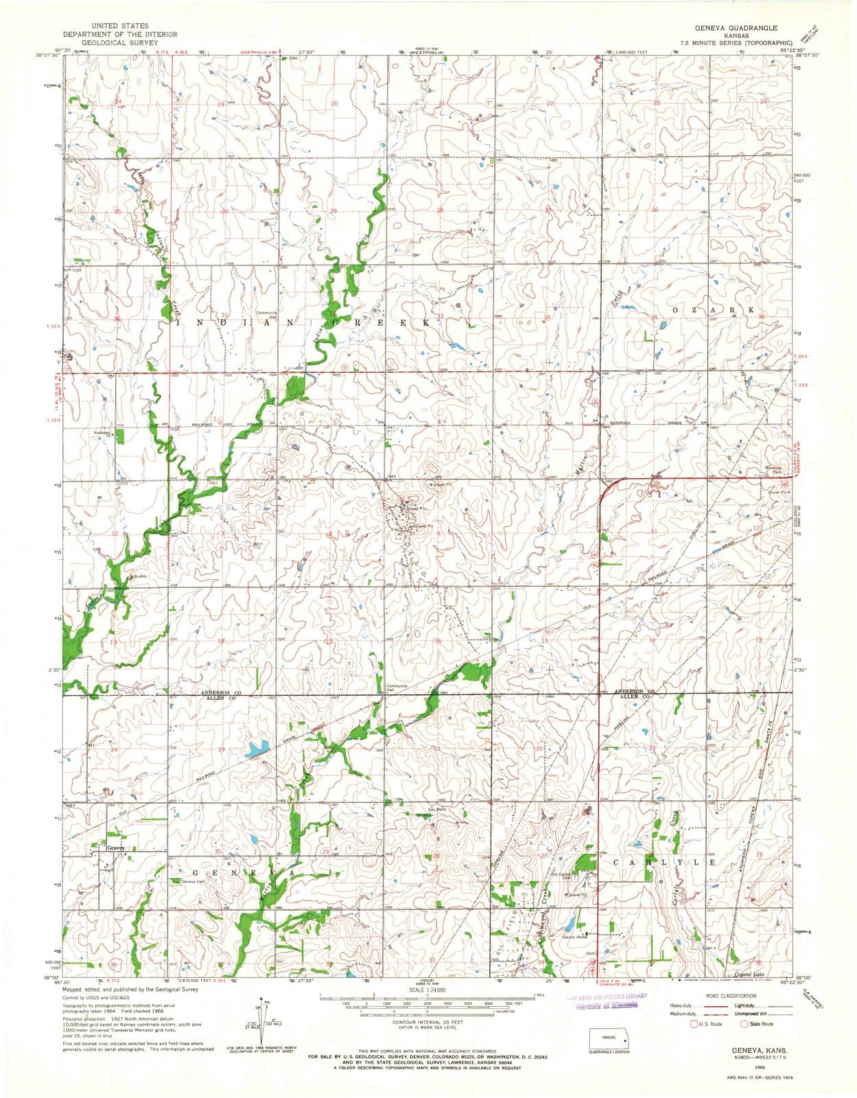 1966 Geneva, KS - Kansas - USGS Topographic Map