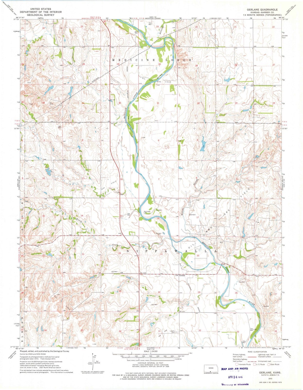 1973 Gerlane, KS - Kansas - USGS Topographic Map