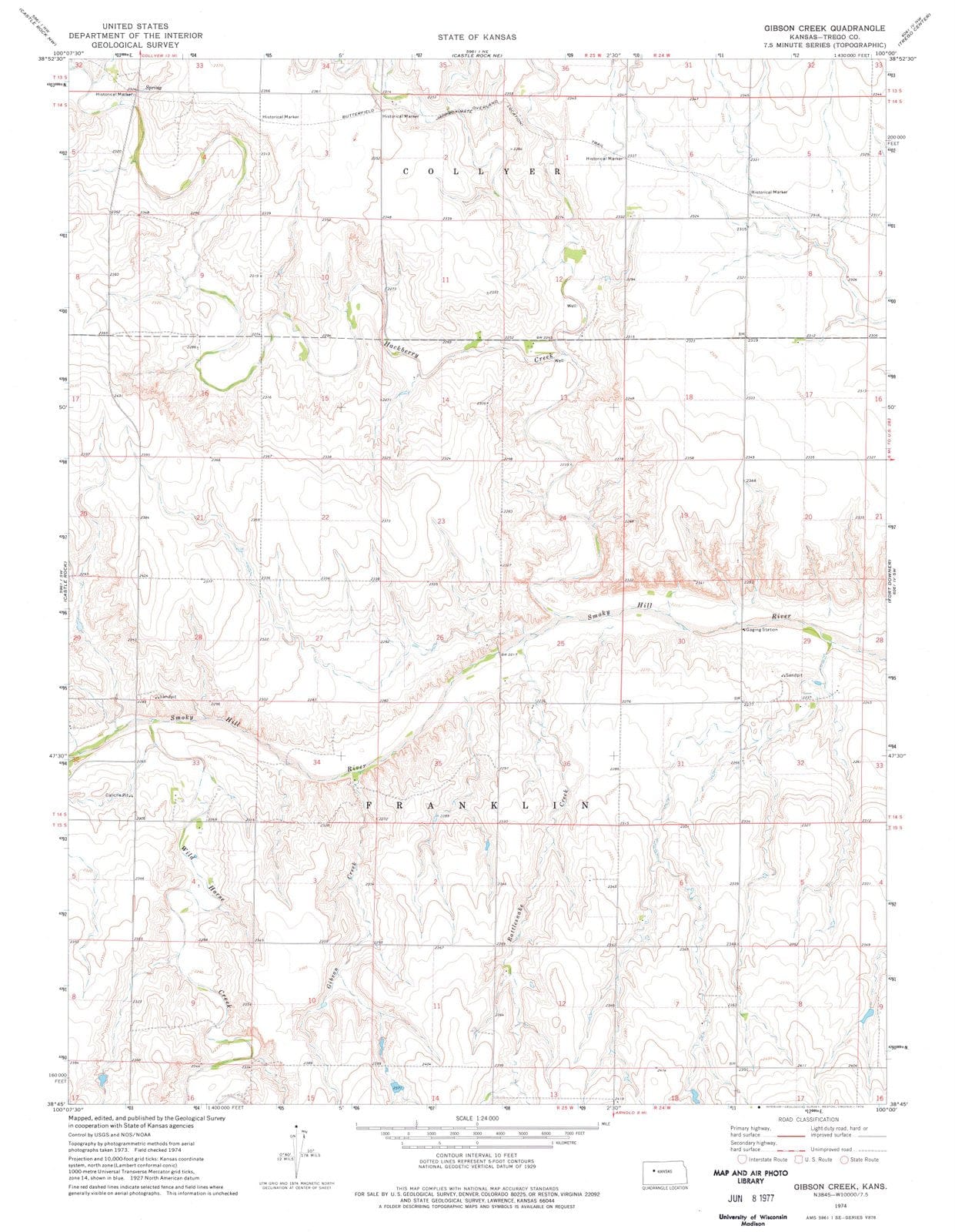 1974 Gibson Creek, KS - Kansas - USGS Topographic Map