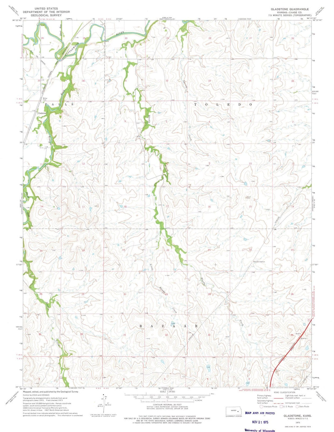 1973 Gladstone, KS - Kansas - USGS Topographic Map