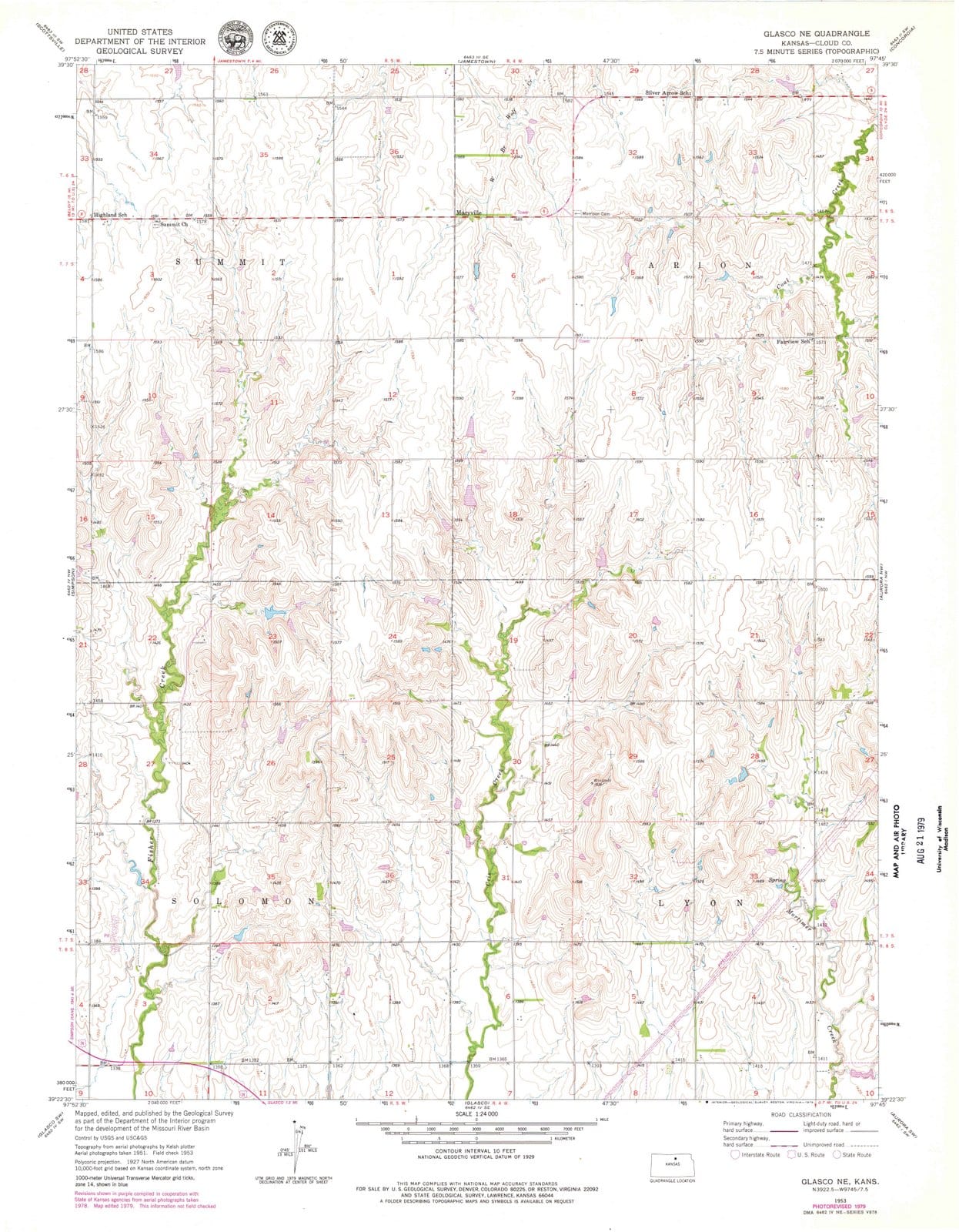 1953 Glasco, KS - Kansas - USGS Topographic Map