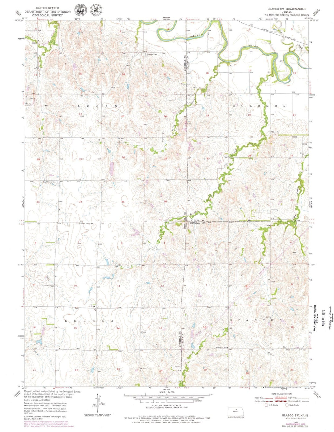 1952 Glasco, KS - Kansas - USGS Topographic Map