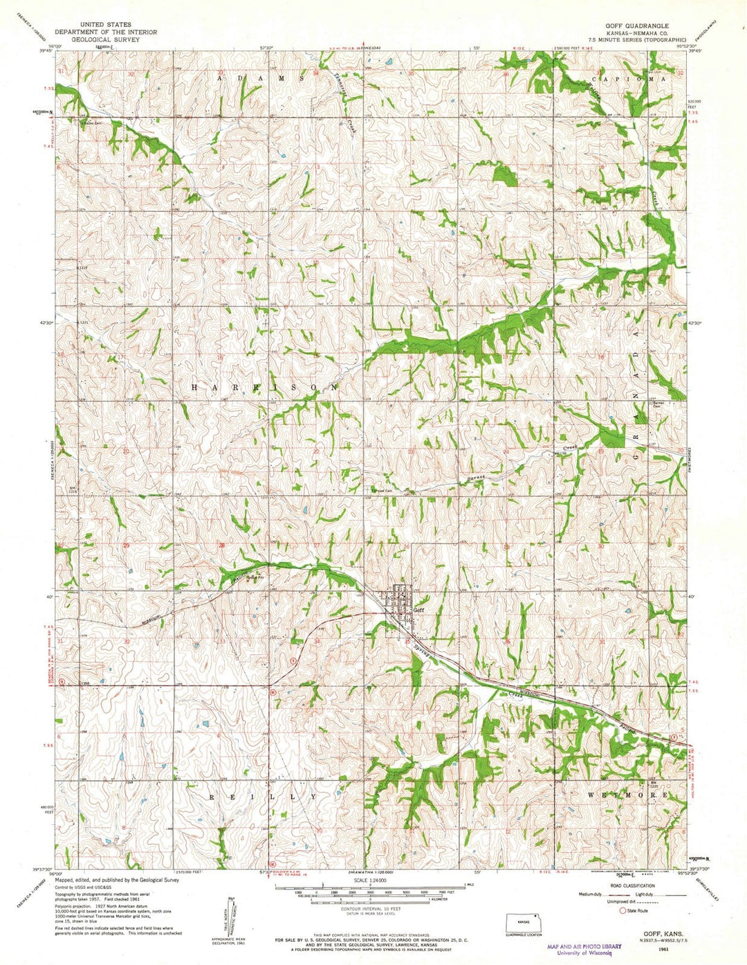 1961 Goff, KS - Kansas - USGS Topographic Map