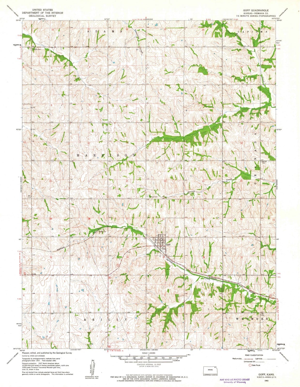 1961 Goff, KS - Kansas - USGS Topographic Map