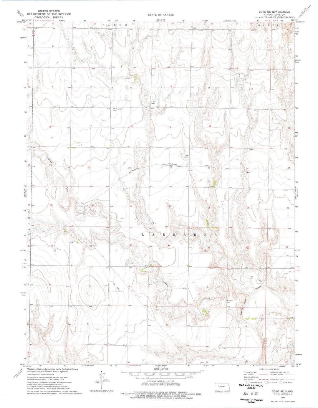 1974 Gove, KS - Kansas - USGS Topographic Map