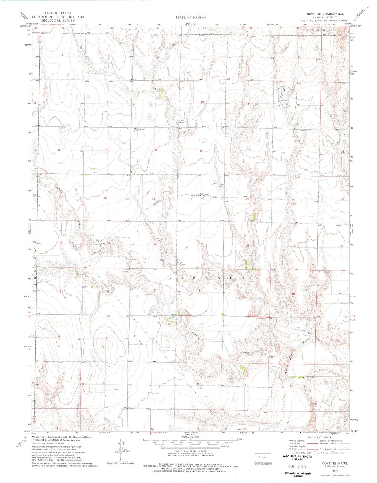 1974 Gove, KS - Kansas - USGS Topographic Map