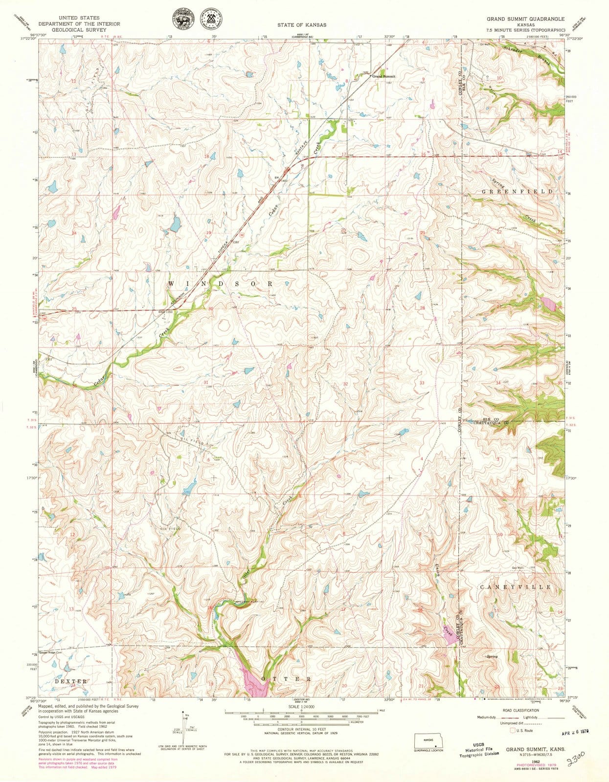 1962 Grand Summit, KS - Kansas - USGS Topographic Map