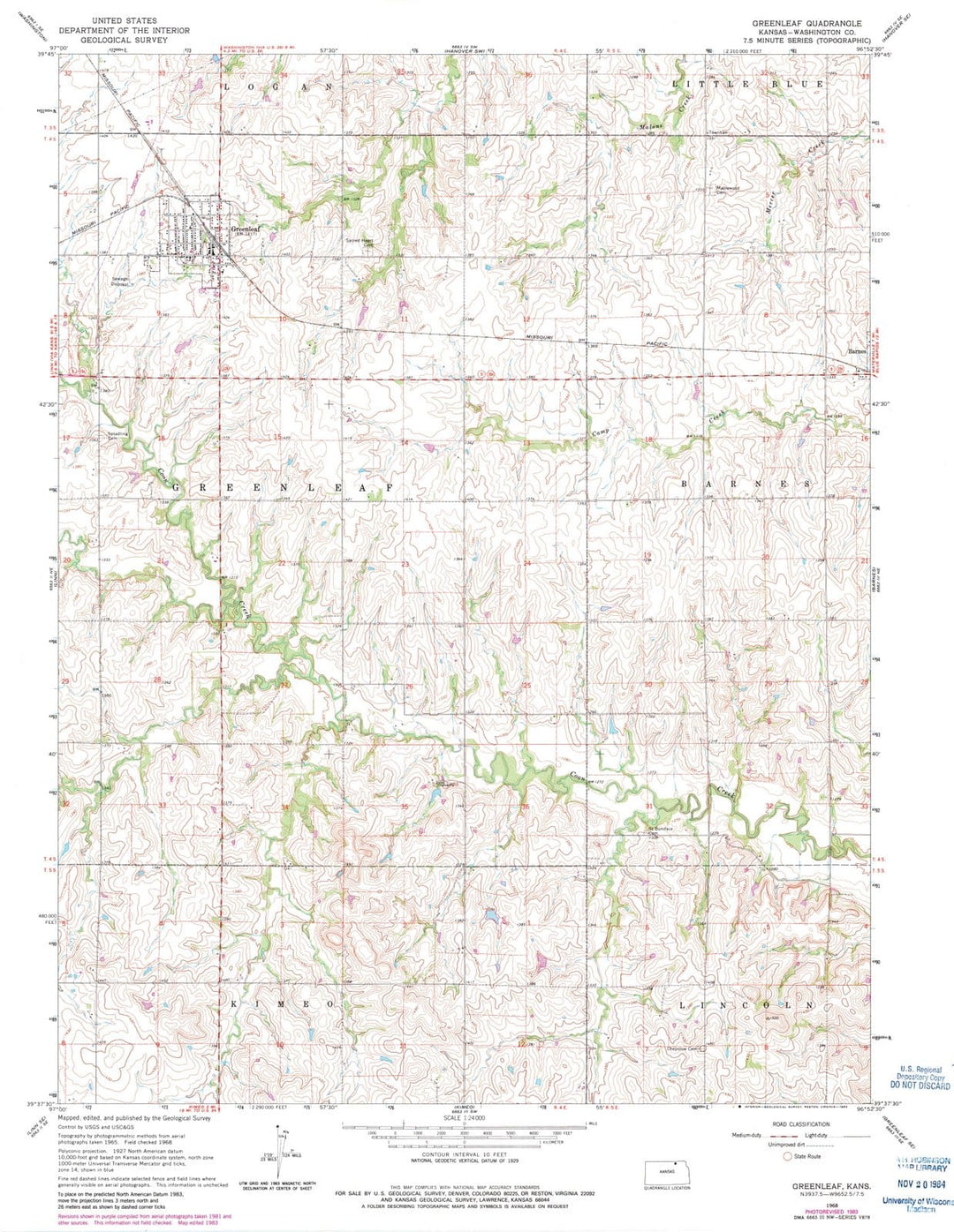 1968 Greenleaf, KS - Kansas - USGS Topographic Map v2