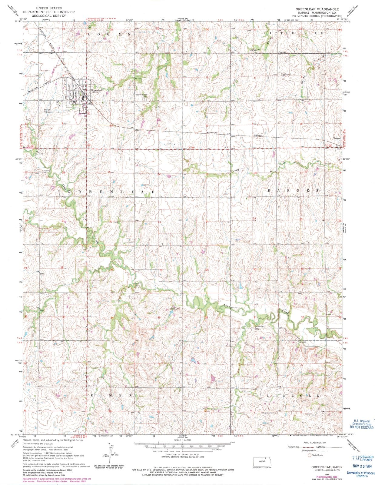 1968 Greenleaf, KS - Kansas - USGS Topographic Map v2