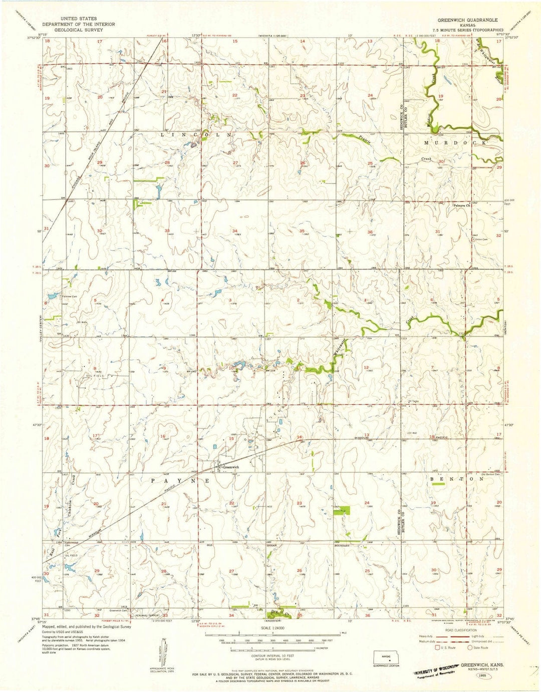 1955 Greenwich, KS - Kansas - USGS Topographic Map