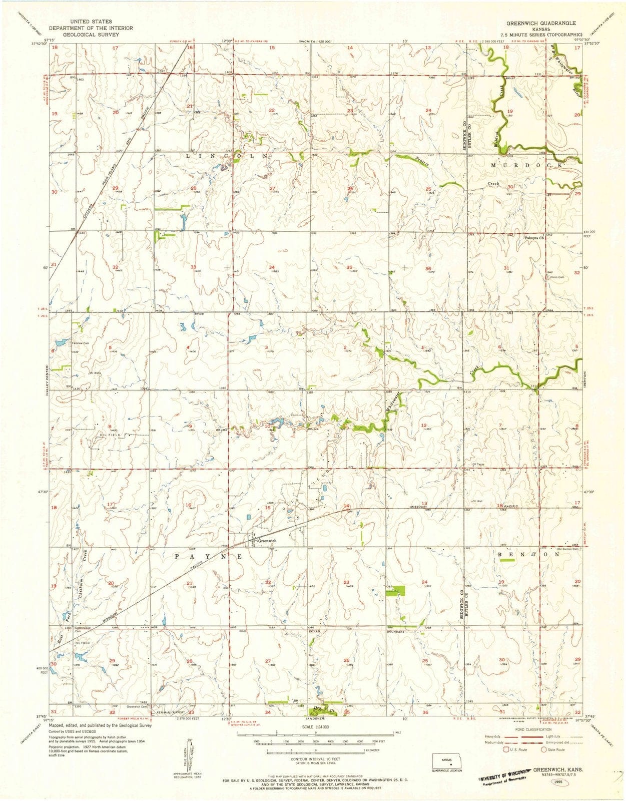 1955 Greenwich, KS - Kansas - USGS Topographic Map