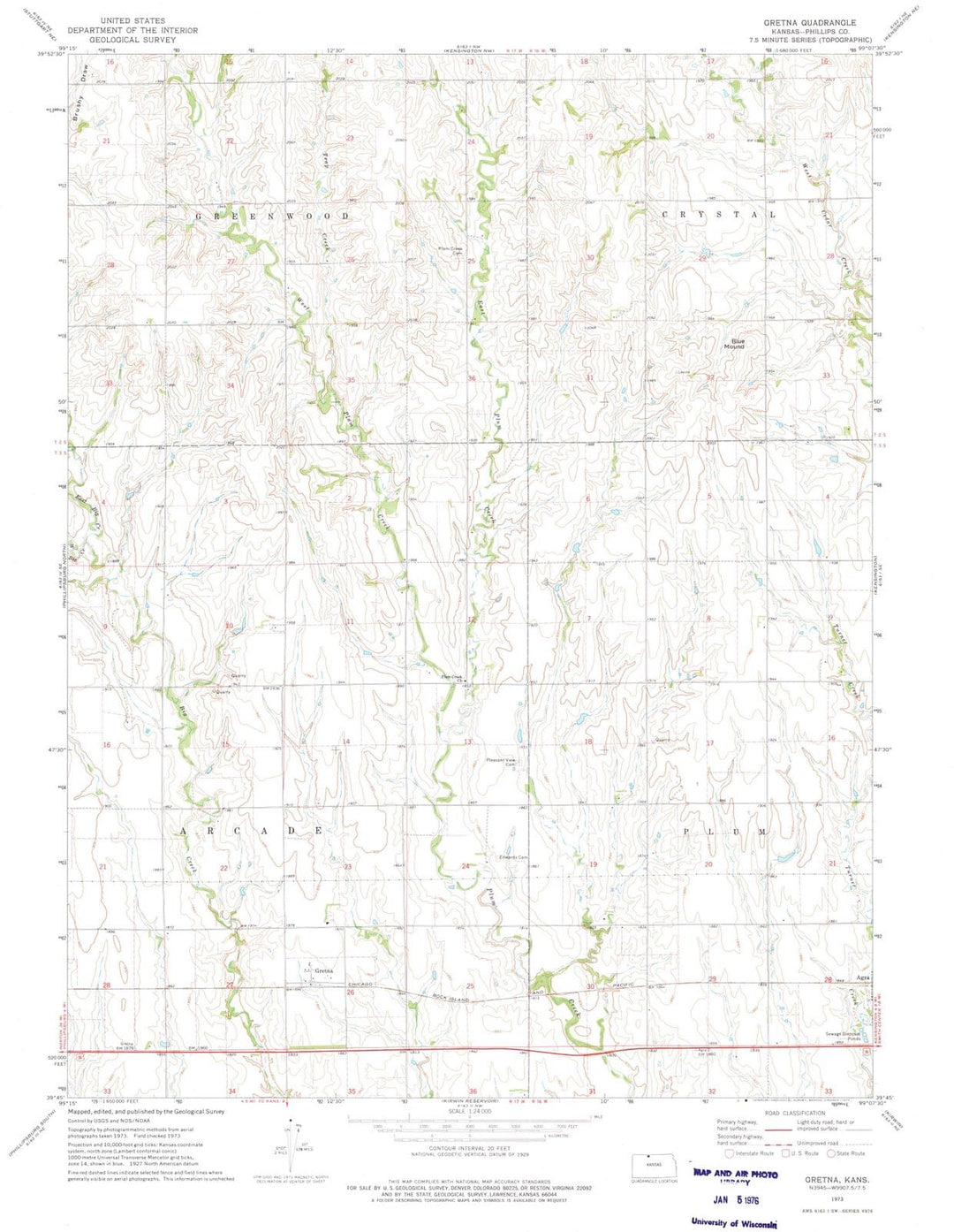 1973 Gretna, KS - Kansas - USGS Topographic Map