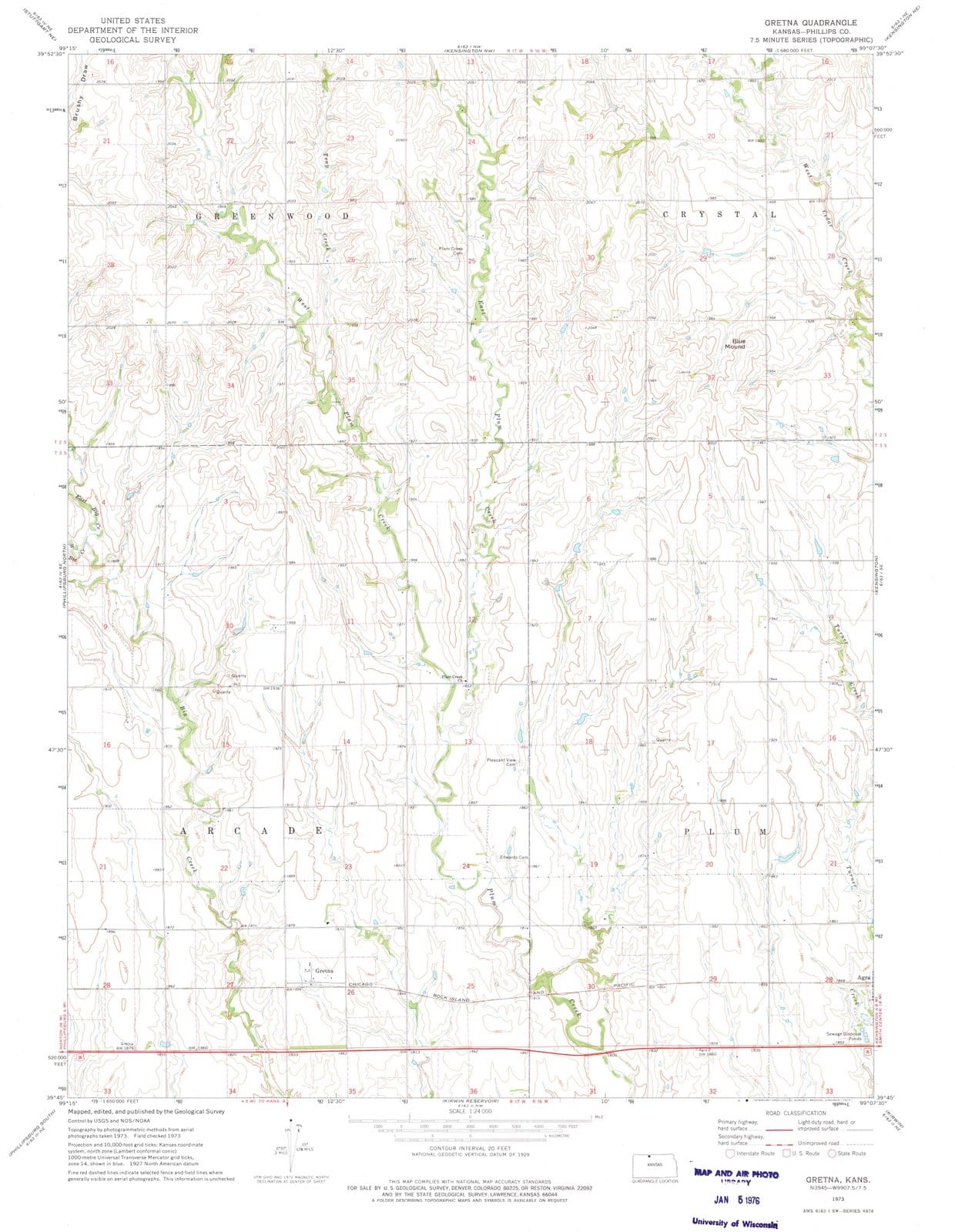 1973 Gretna, KS - Kansas - USGS Topographic Map