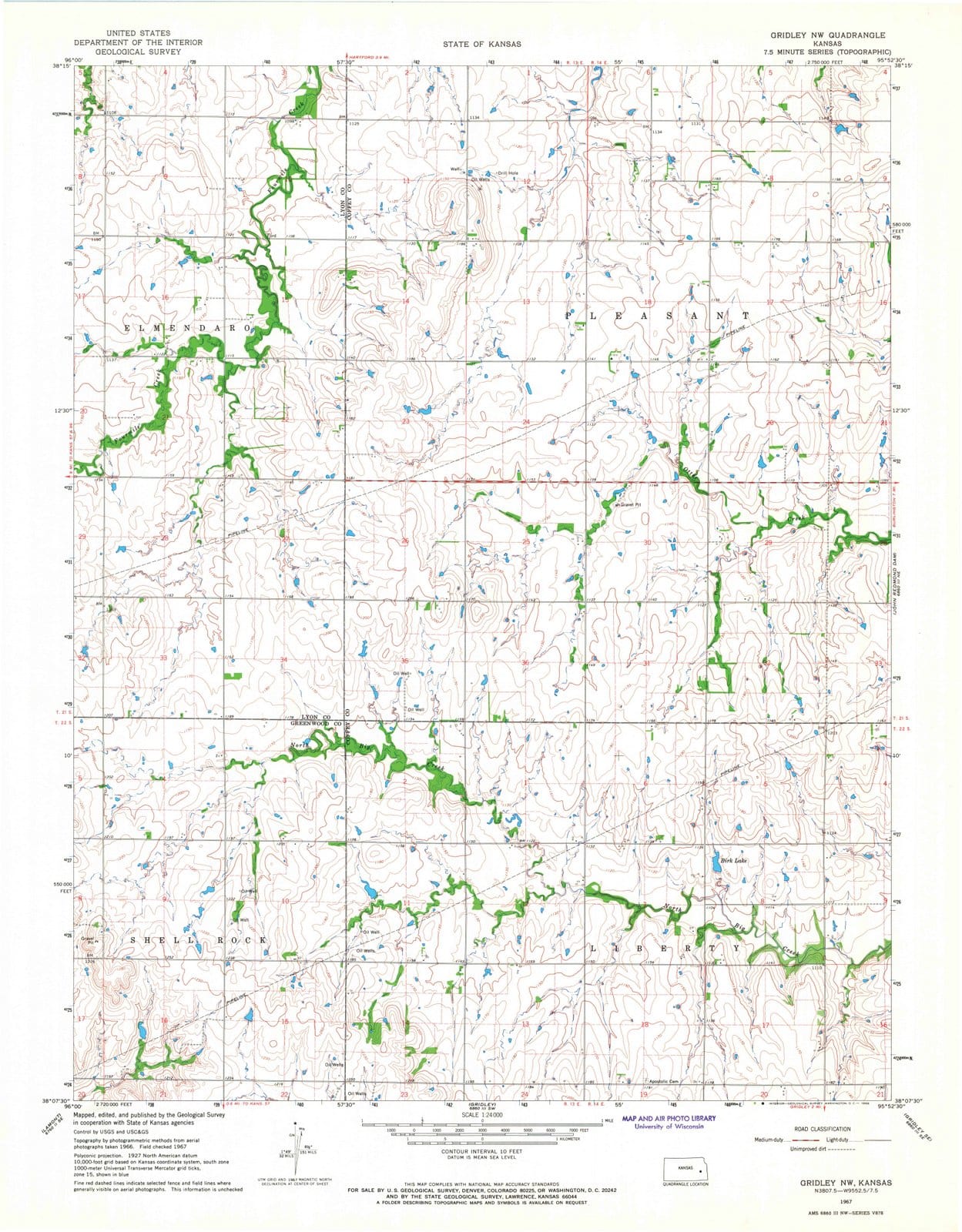 1967 Gridley, KS - Kansas - USGS Topographic Map