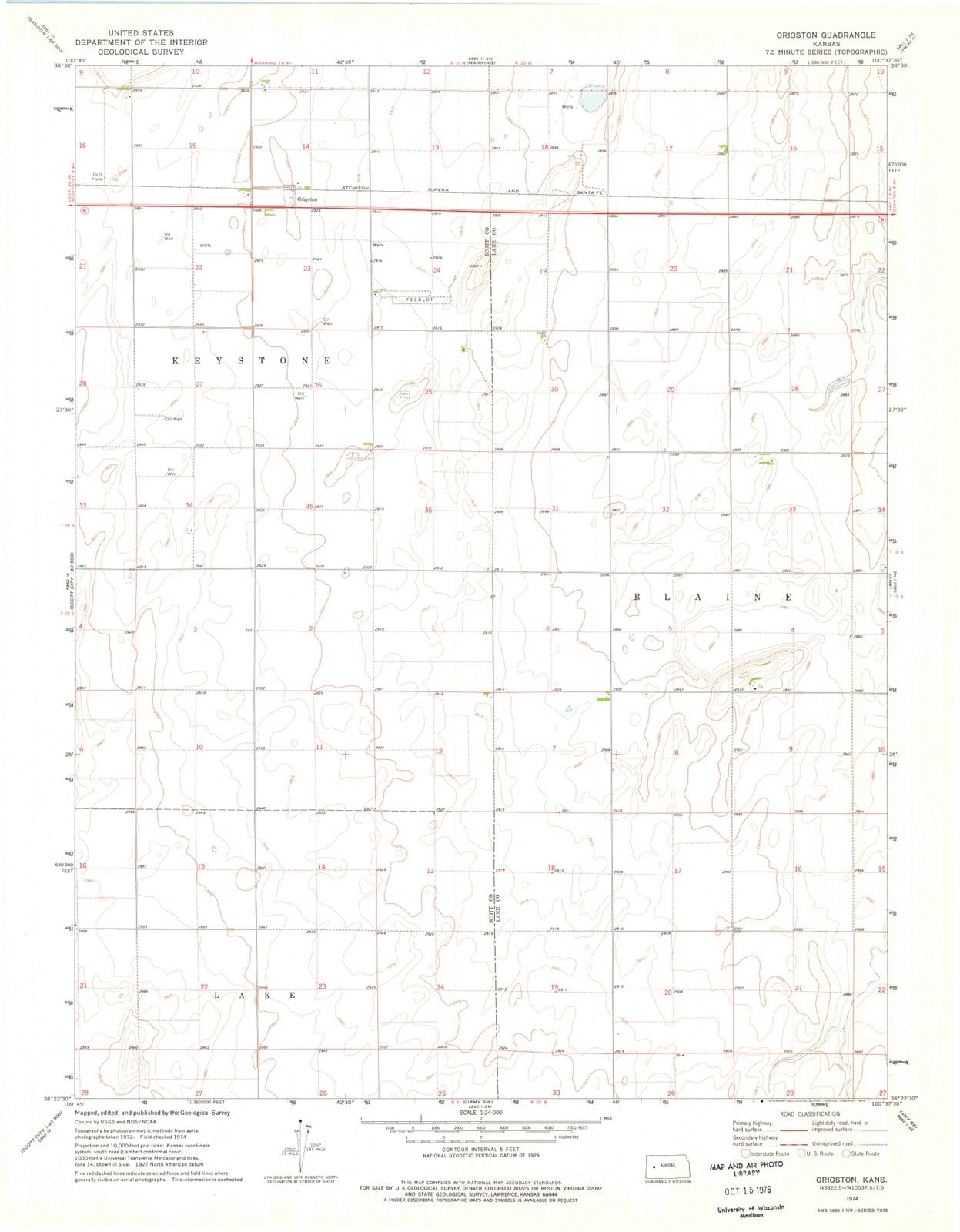 1974 Grigston, KS - Kansas - USGS Topographic Map