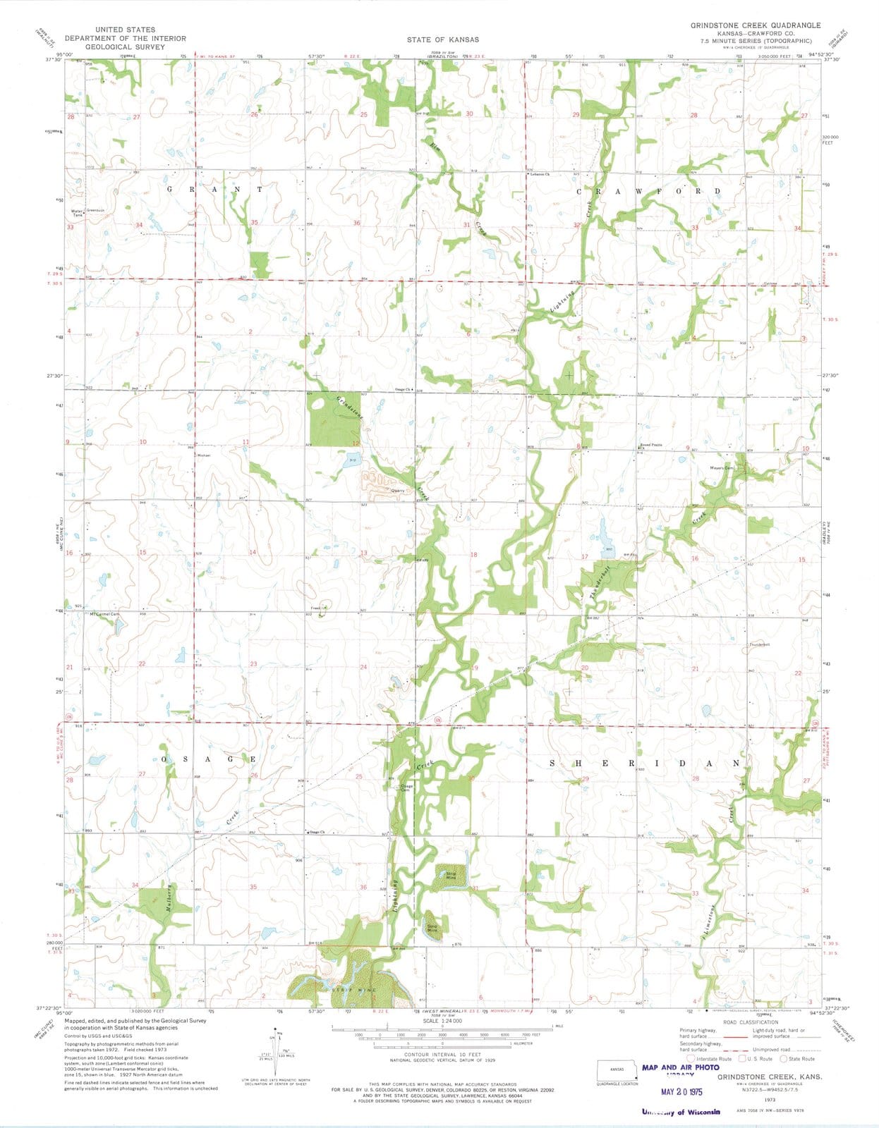 1973 Grindstone Creek, KS - Kansas - USGS Topographic Map