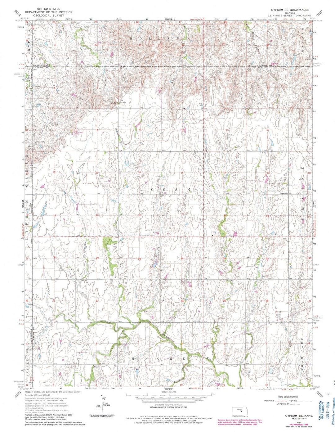 1964 Gypsum, KS - Kansas - USGS Topographic Map