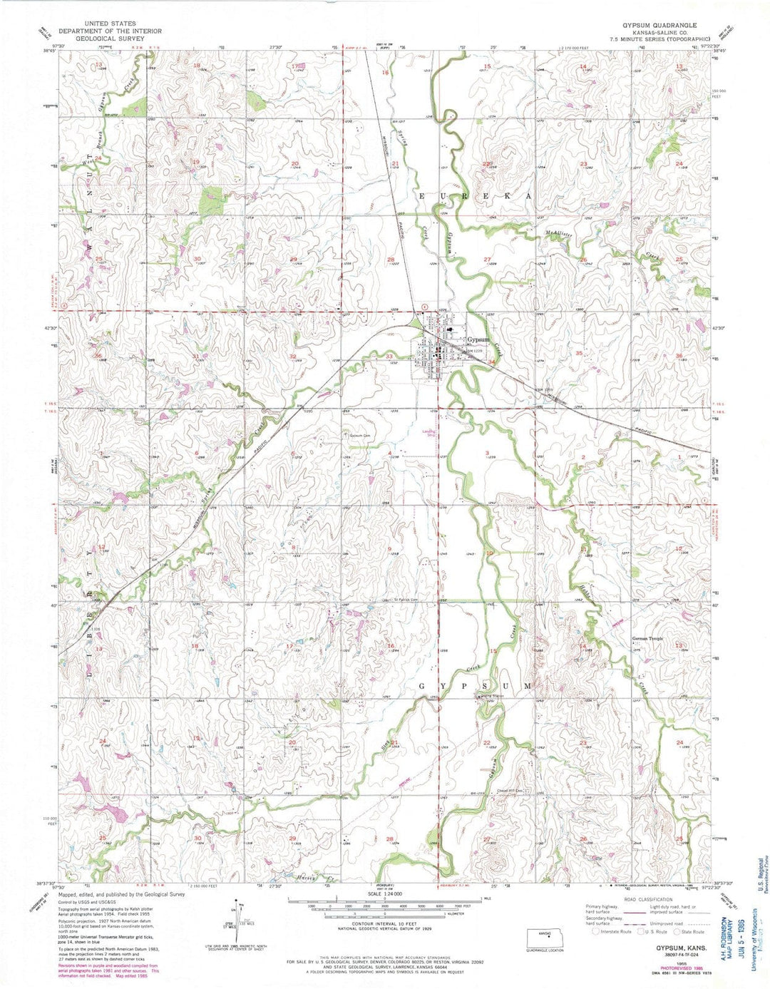 1955 Gypsum, KS - Kansas - USGS Topographic Map