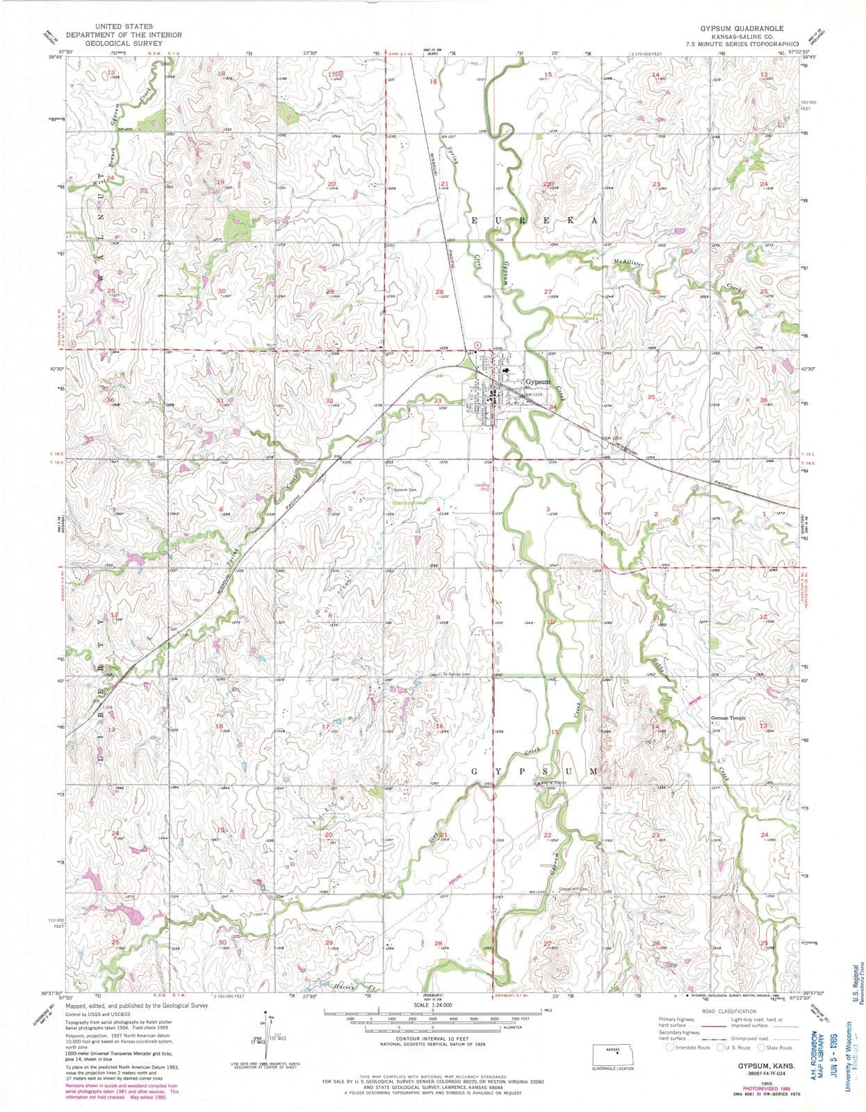 1955 Gypsum, KS - Kansas - USGS Topographic Map