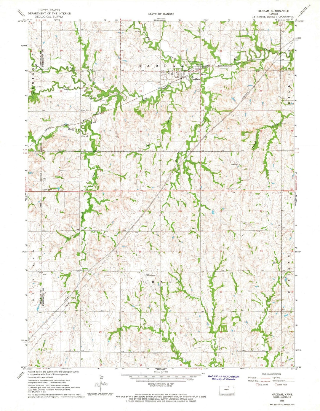 1966 Haddam, KS - Kansas - USGS Topographic Map