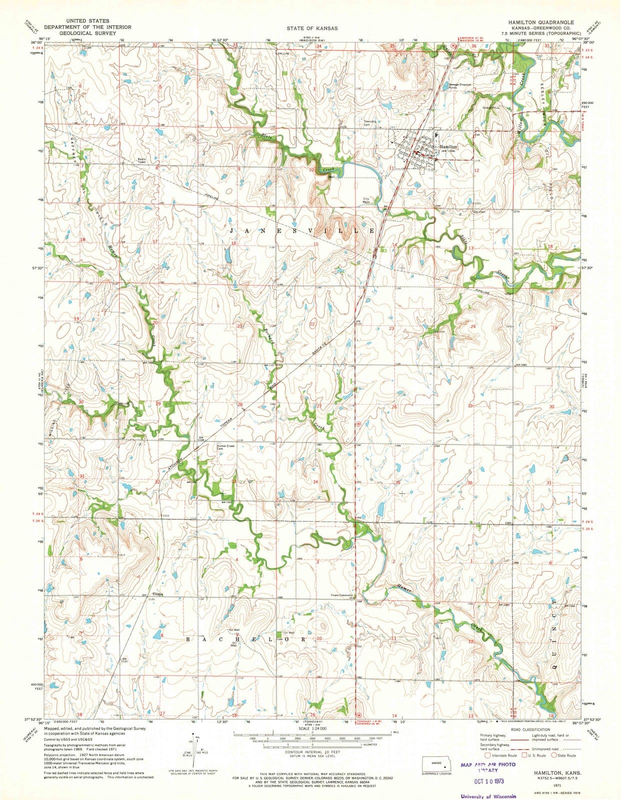 1971 Hamilton, KS - Kansas - USGS Topographic Map