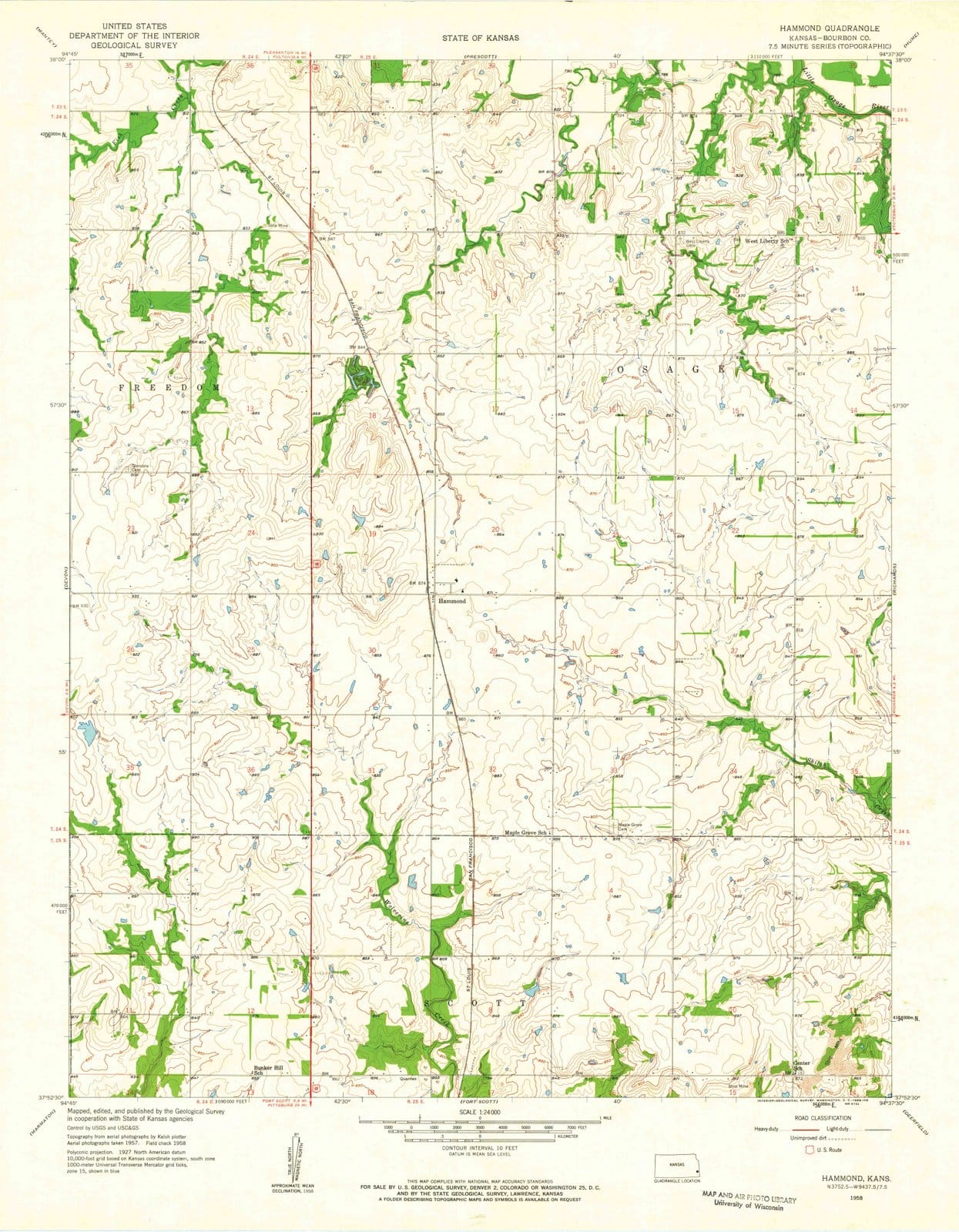 1958 Hammond, KS - Kansas - USGS Topographic Map