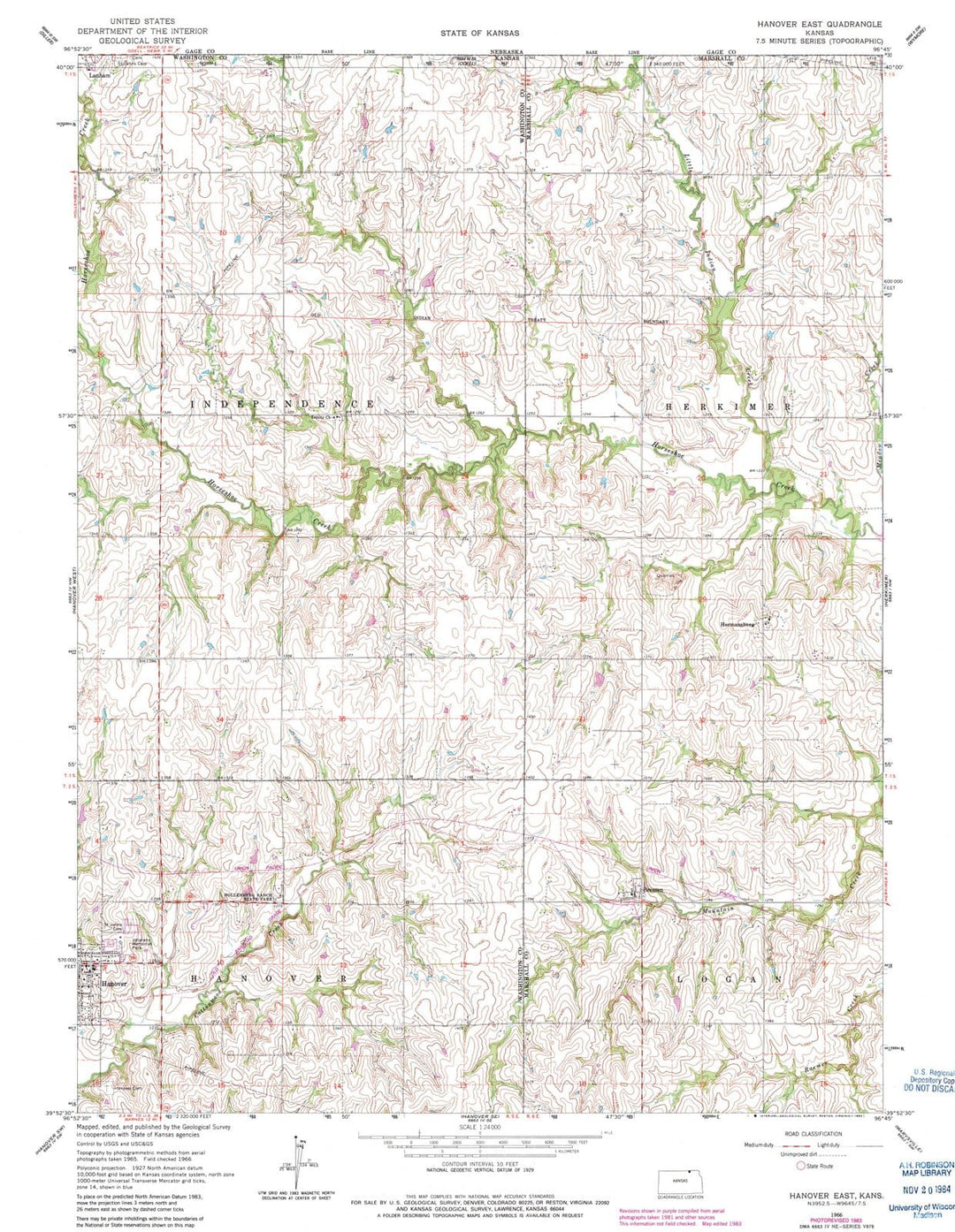 1966 Hanover East, KS - Kansas - USGS Topographic Map