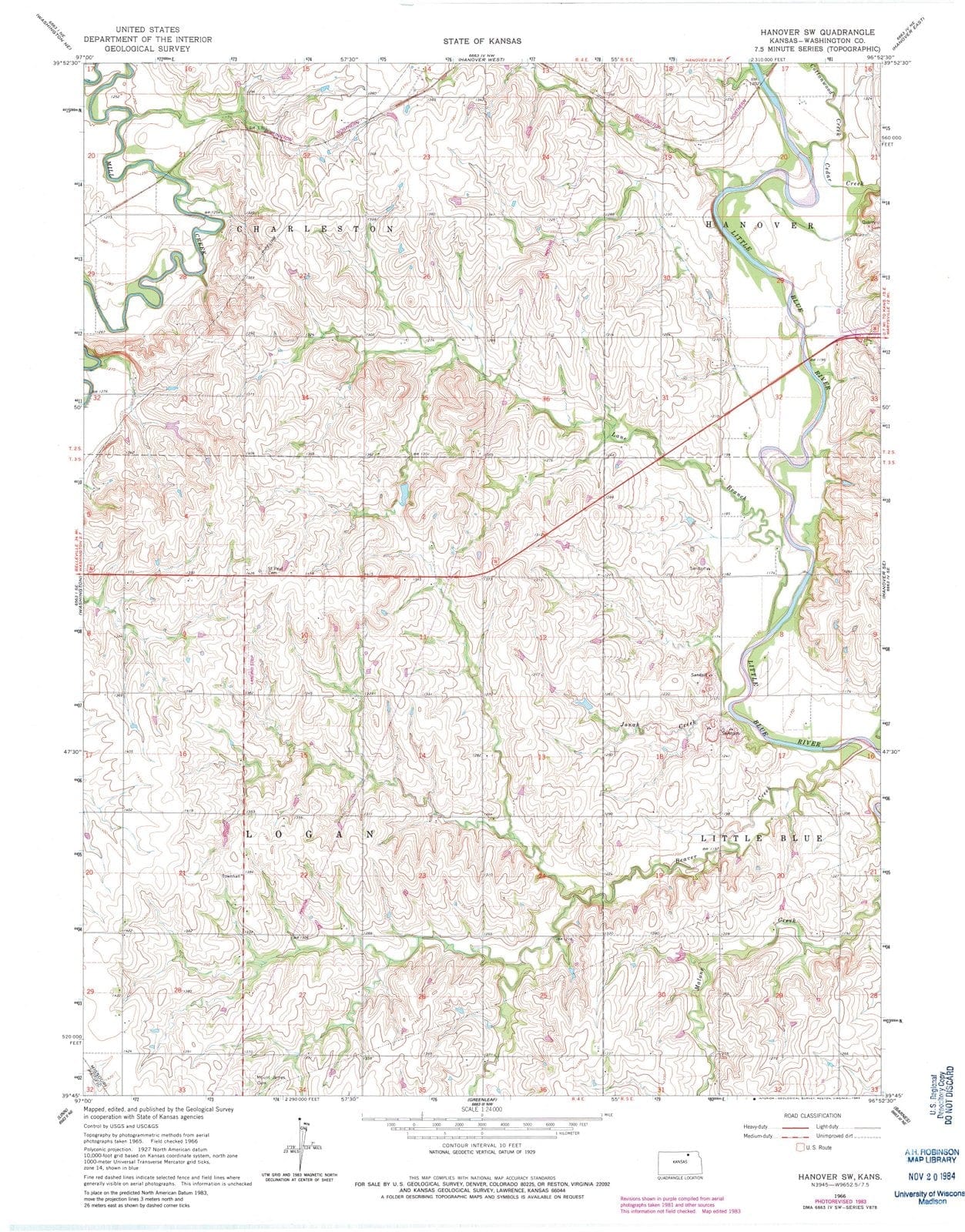 1966 Hanover, KS - Kansas - USGS Topographic Map