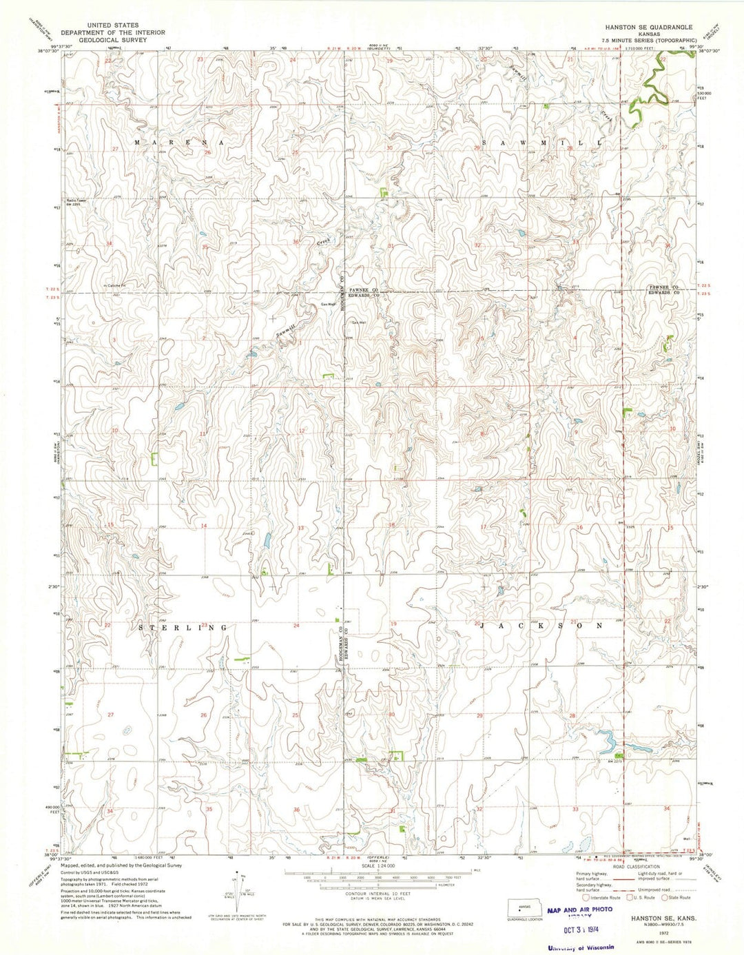 1972 Hanston, KS - Kansas - USGS Topographic Map