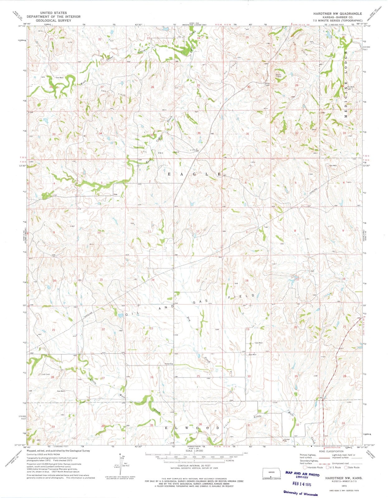 1973 Hardtner, KS - Kansas - USGS Topographic Map