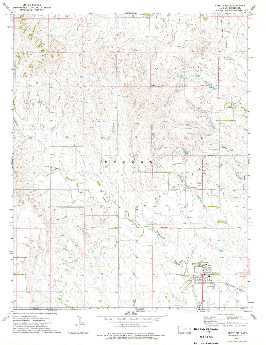 1973 Hardtner, KS - Kansas - USGS Topographic Map v2