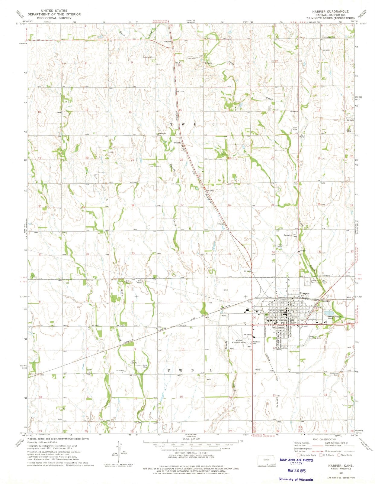 1973 Harper, KS - Kansas - USGS Topographic Map