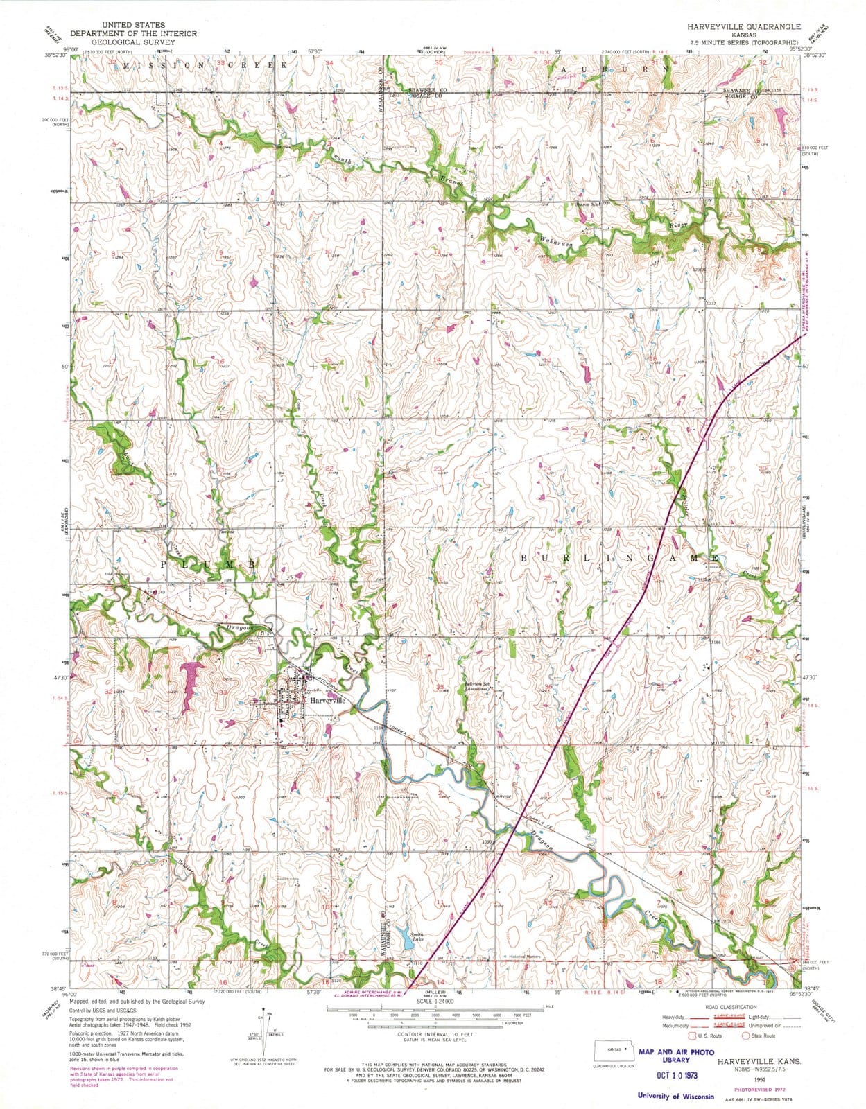 1952 Harveyville, KS - Kansas - USGS Topographic Map