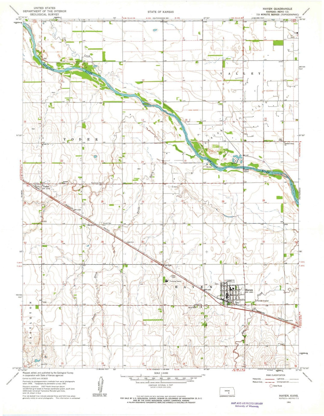 1961 Haven, KS - Kansas - USGS Topographic Map