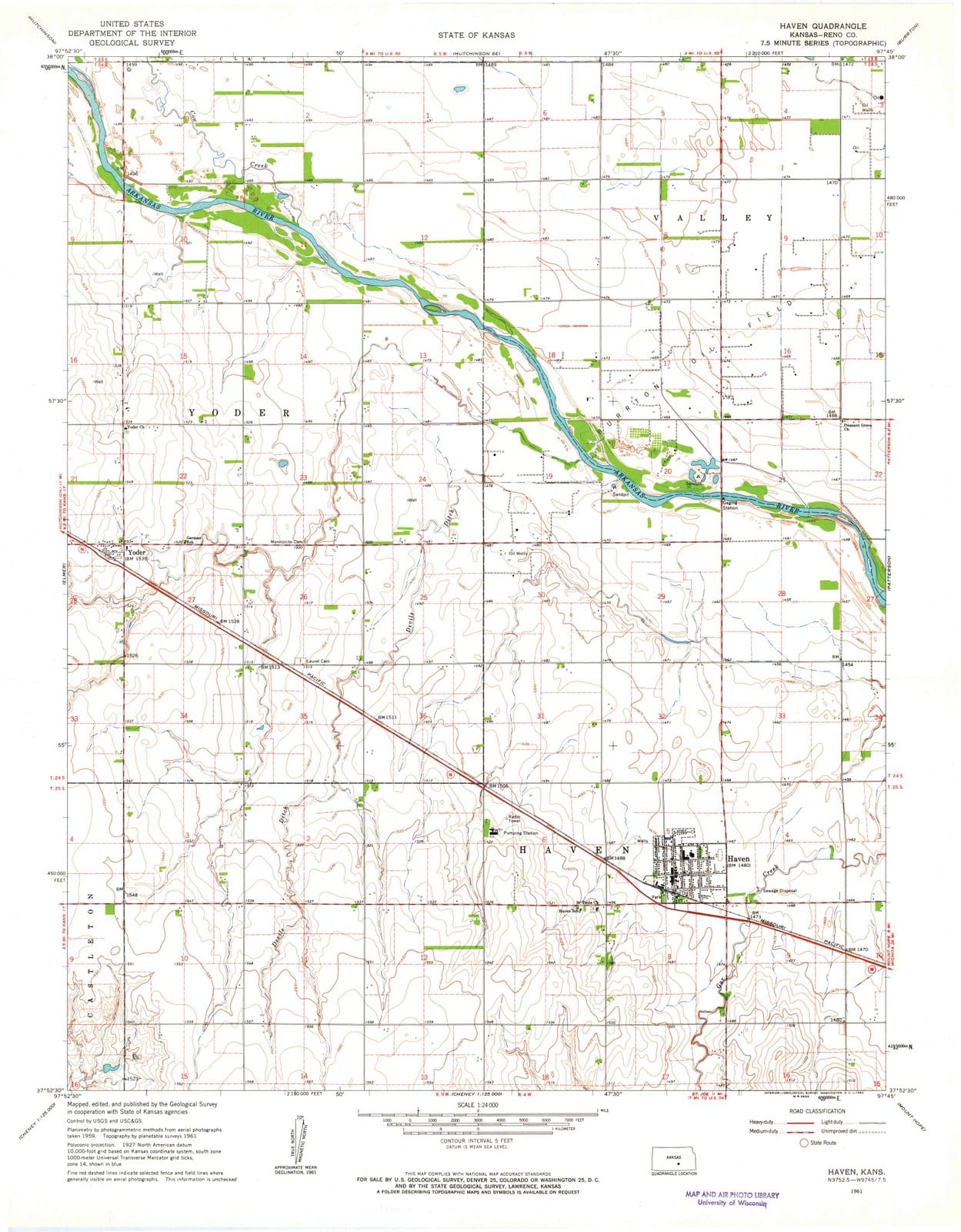 1961 Haven, KS - Kansas - USGS Topographic Map