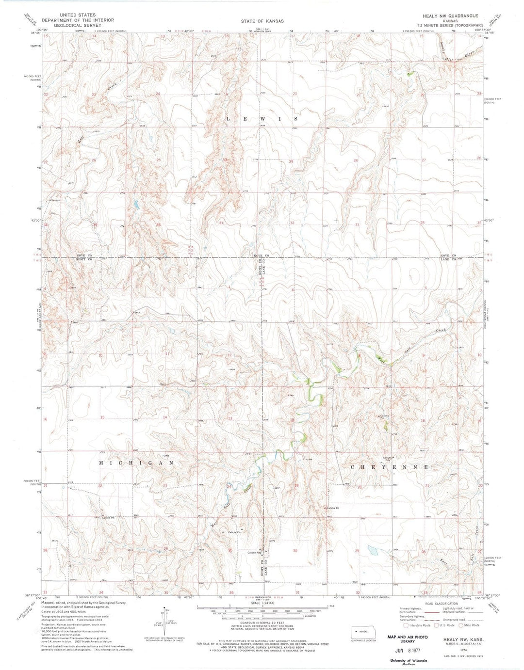 1974 Healy, KS - Kansas - USGS Topographic Map