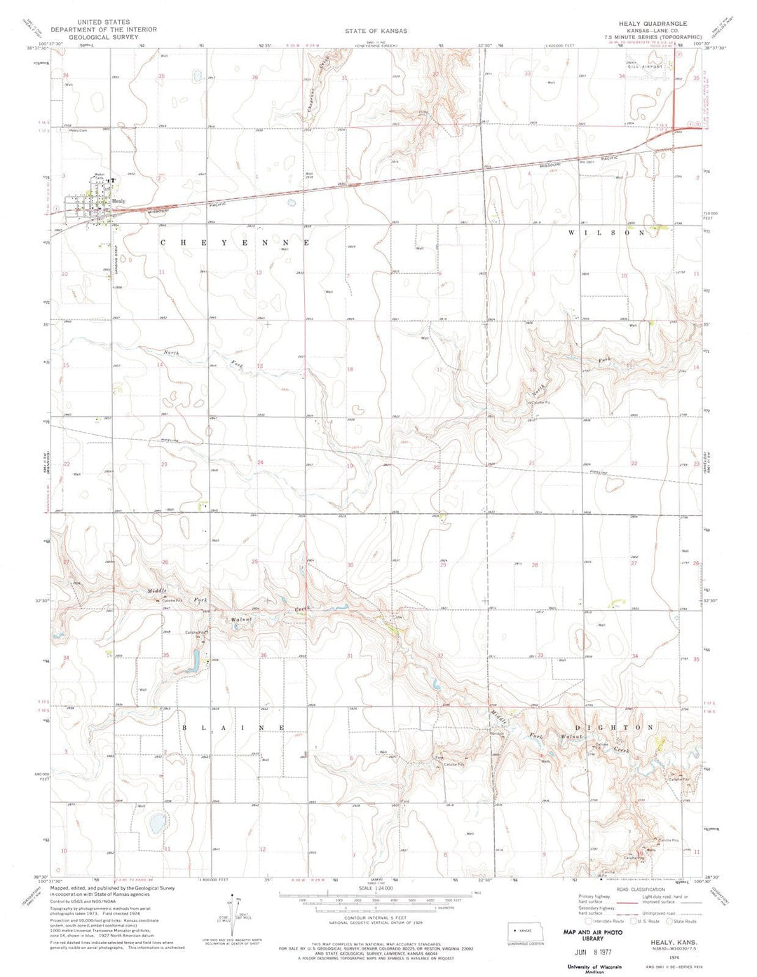 1974 Healy, KS - Kansas - USGS Topographic Map v2