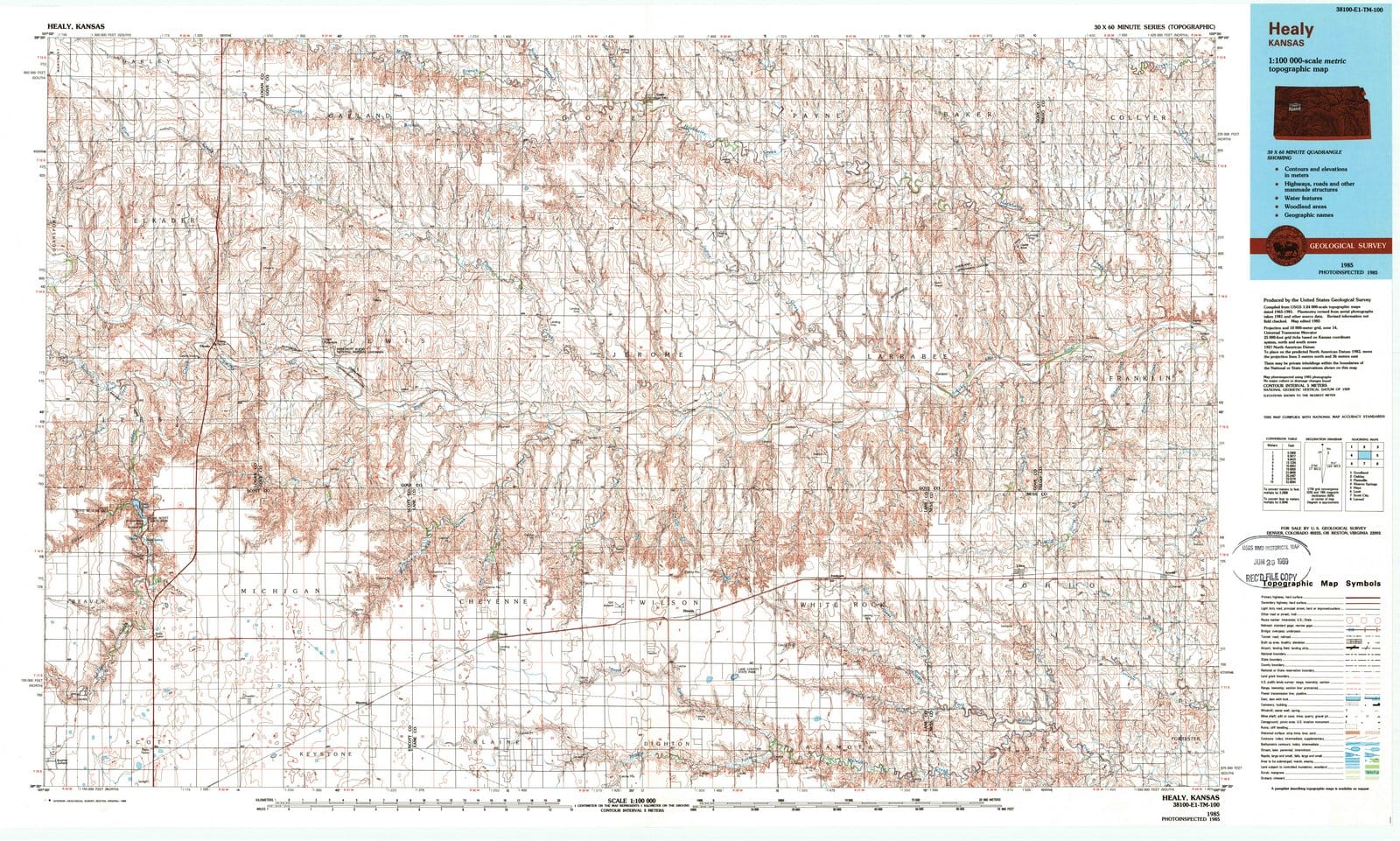 1985 Healy, KS - Kansas - USGS Topographic Map