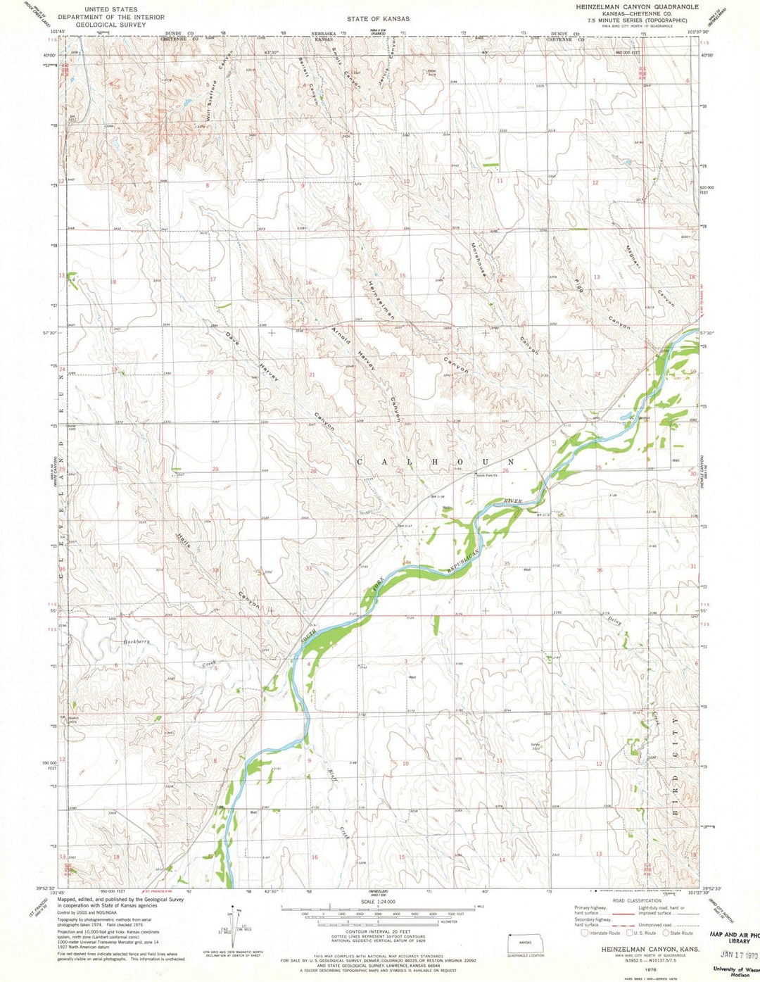 1976 Heinzelman Canyon, KS - Kansas - USGS Topographic Map