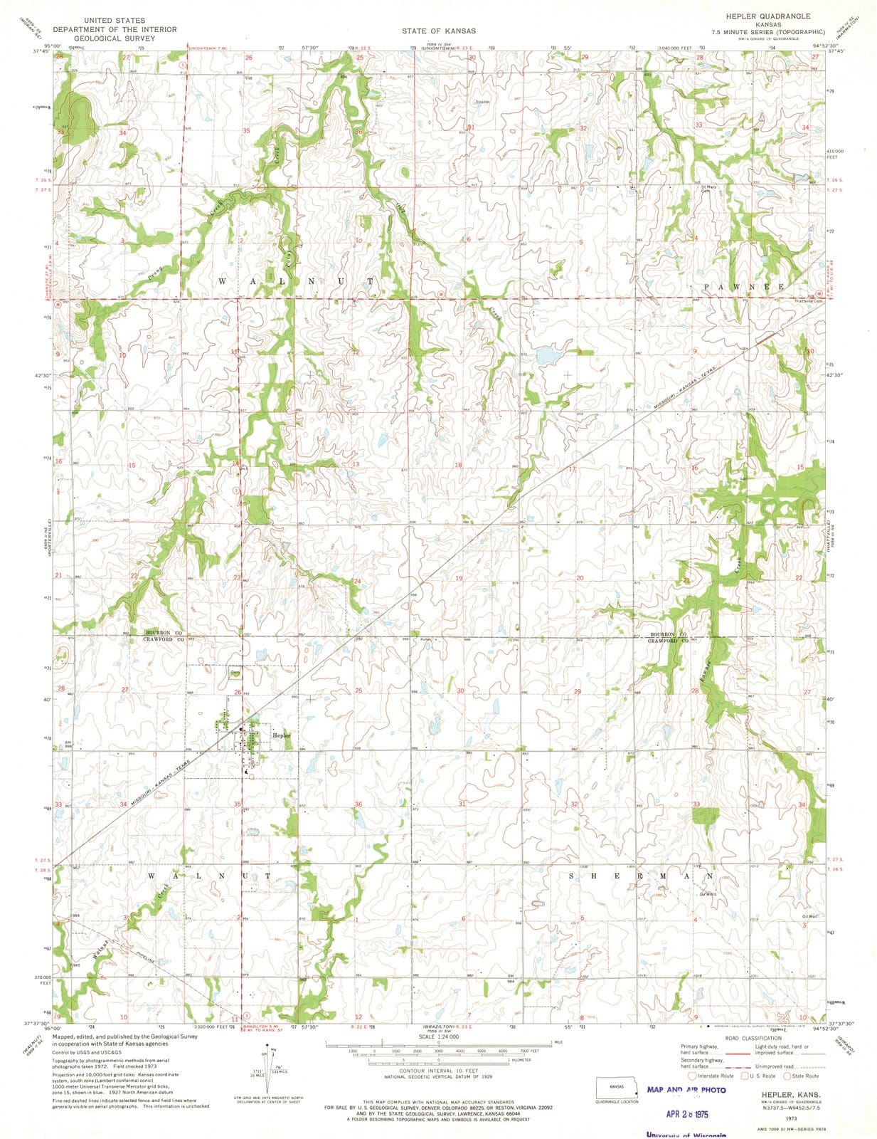 1973 Hepler, KS - Kansas - USGS Topographic Map