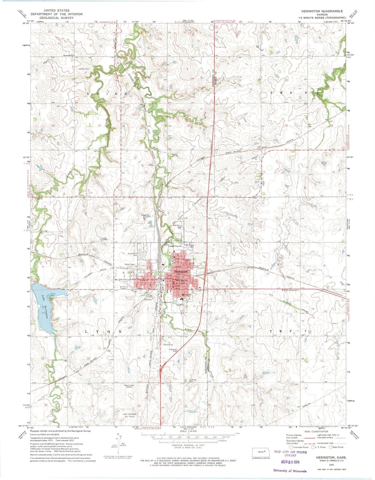 1972 Herington, KS - Kansas - USGS Topographic Map