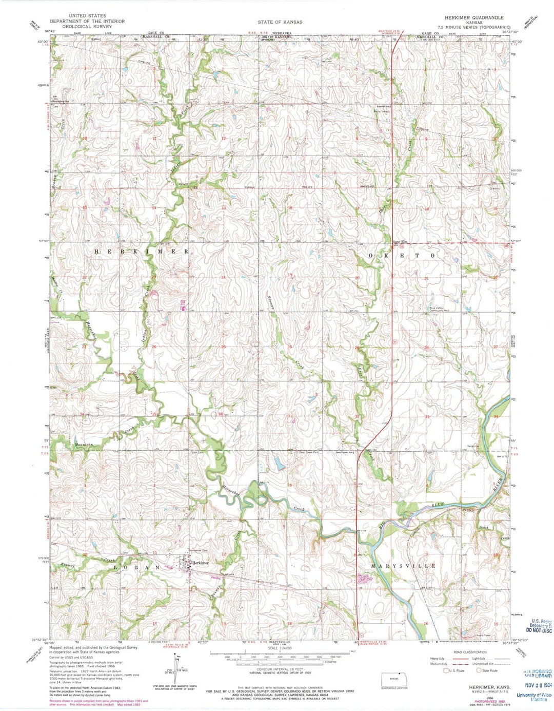 1966 Herkimer, KS - Kansas - USGS Topographic Map