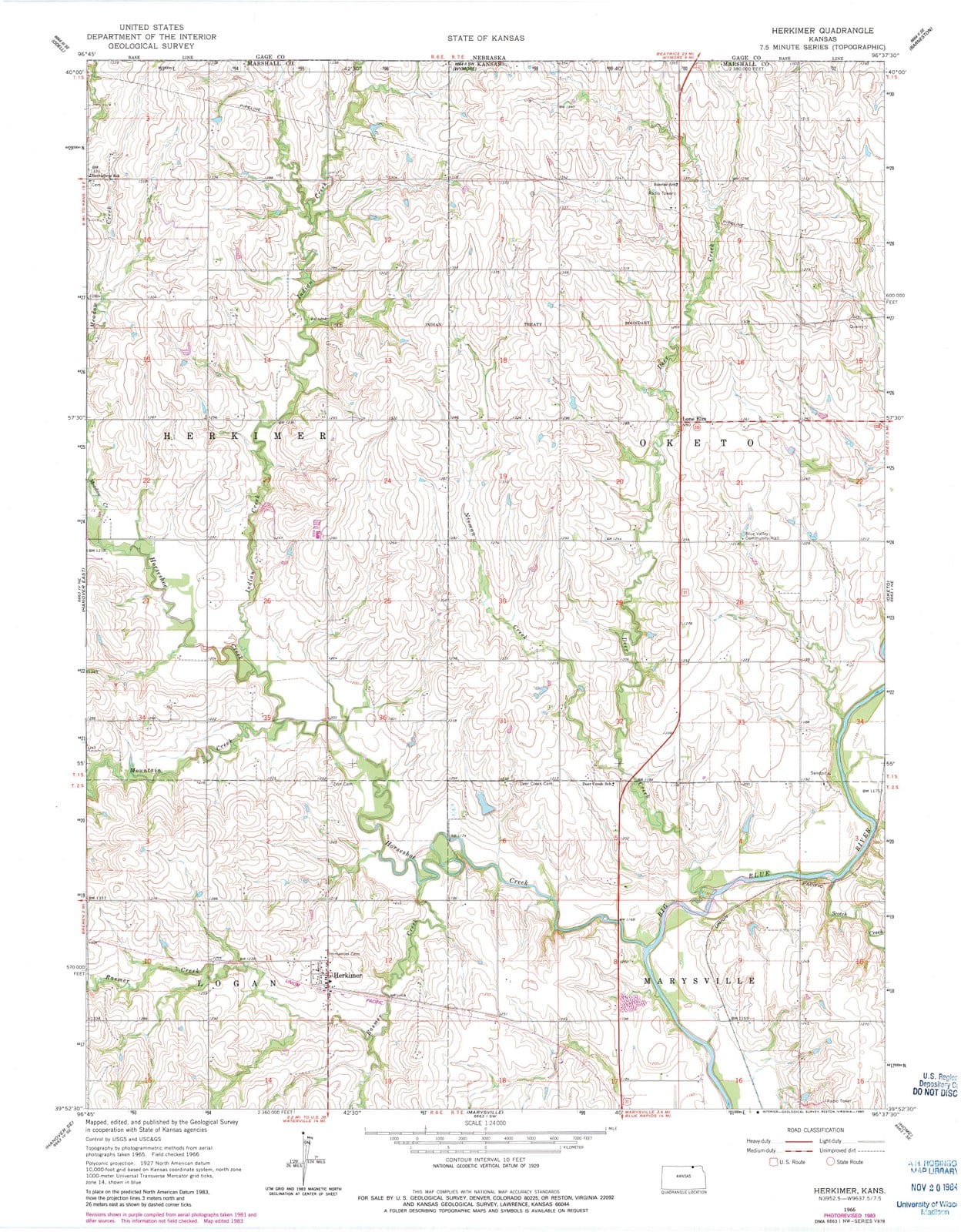 1966 Herkimer, KS - Kansas - USGS Topographic Map