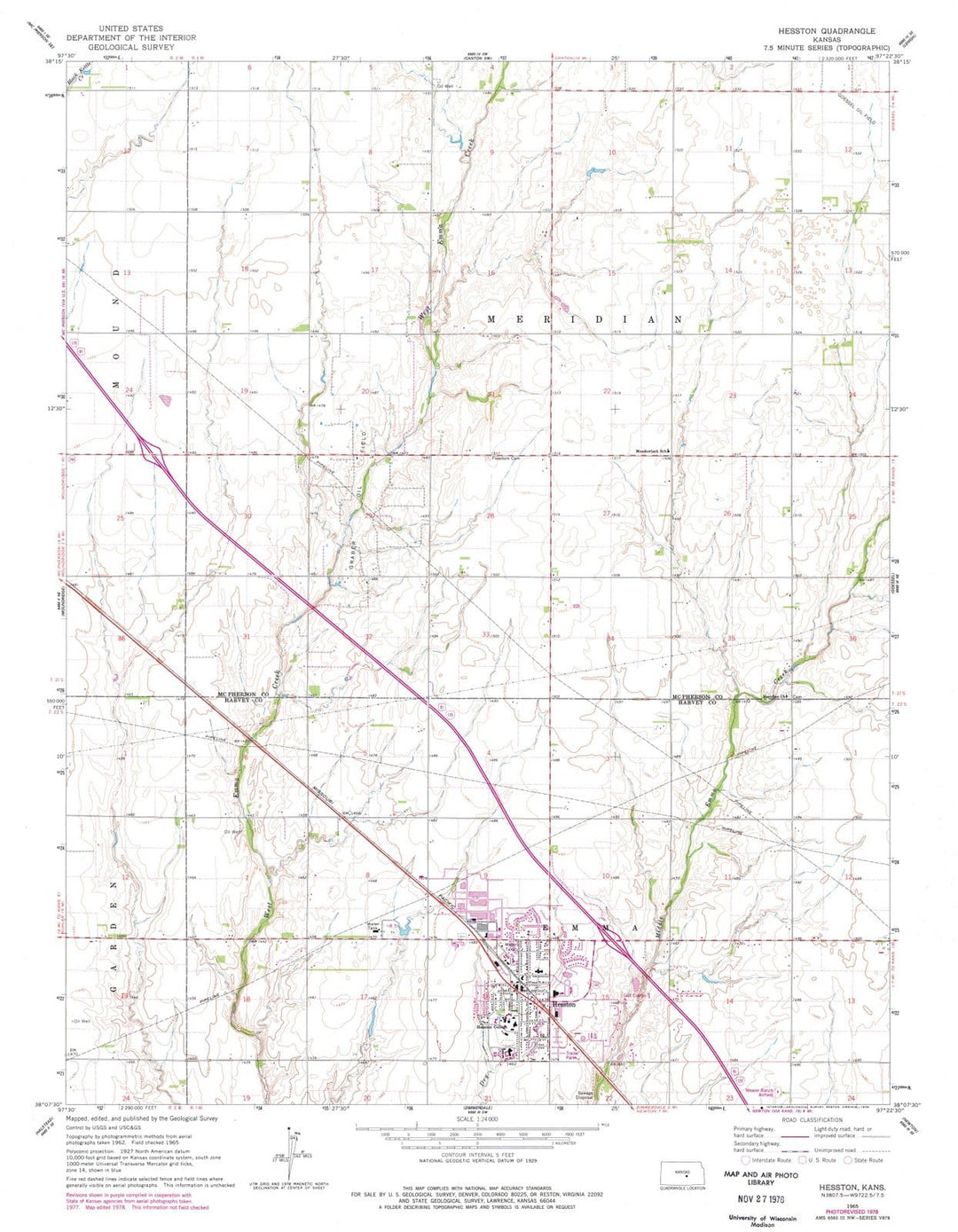 1965 Hesston, KS - Kansas - USGS Topographic Map