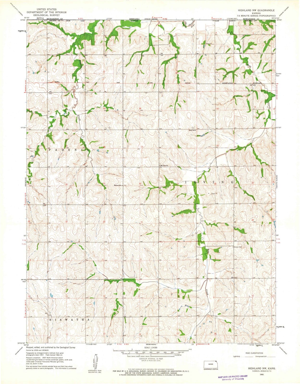 1961 Highland, KS - Kansas - USGS Topographic Map