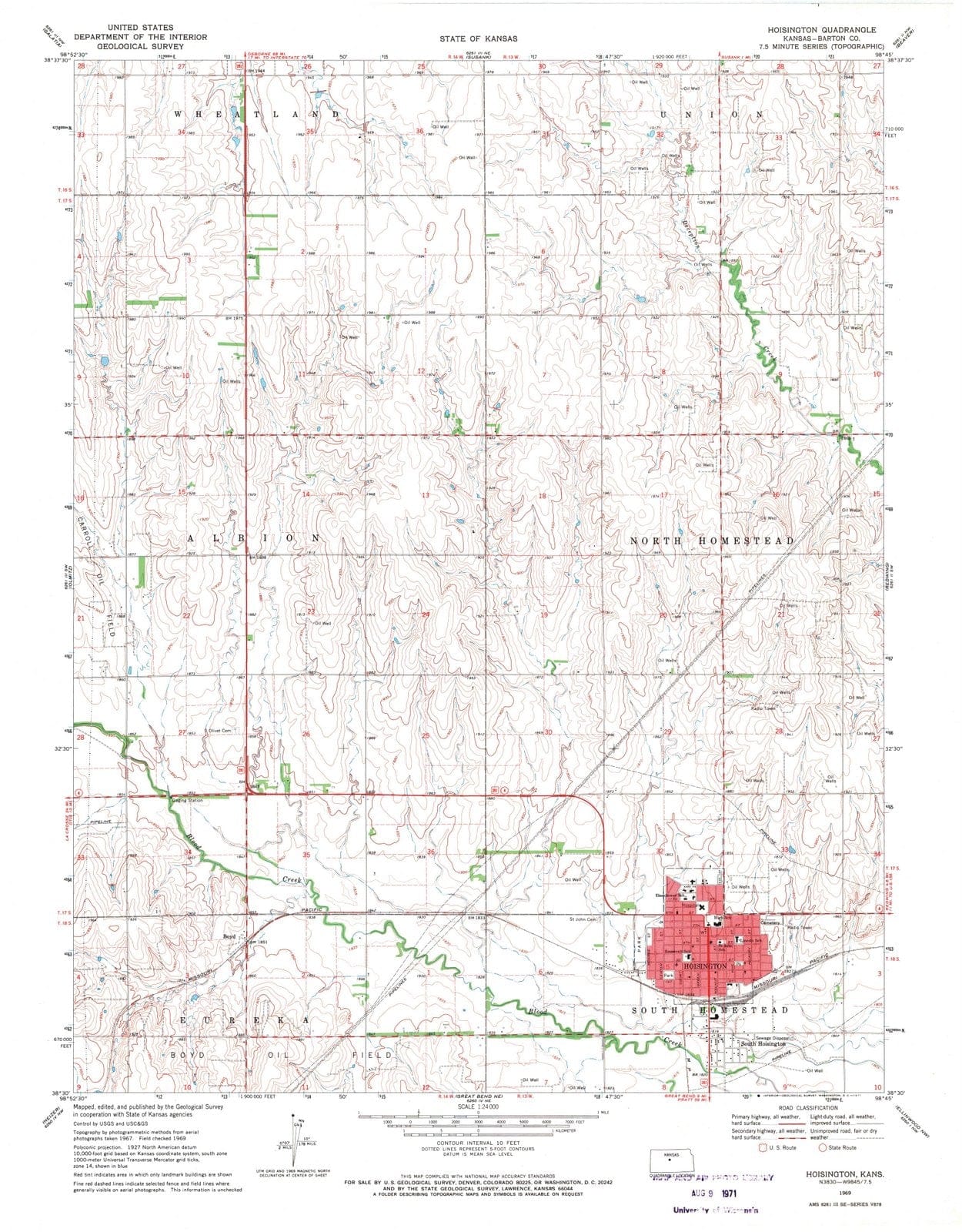 1969 Hoisington, KS - Kansas - USGS Topographic Map