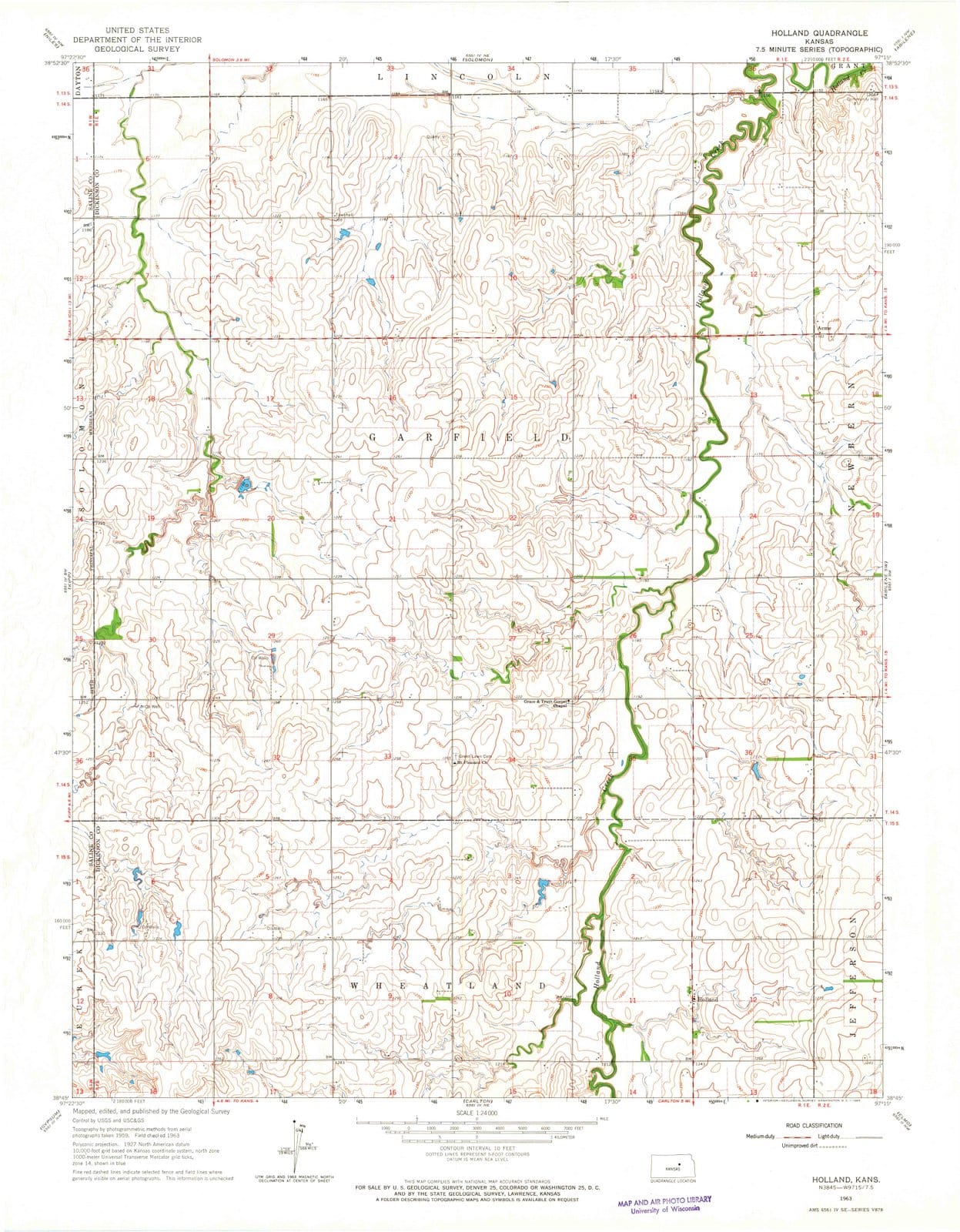 1963 Holland, KS - Kansas - USGS Topographic Map