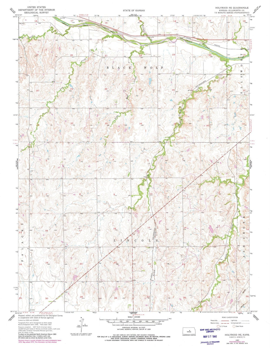 1957 Holyrood, KS - Kansas - USGS Topographic Map